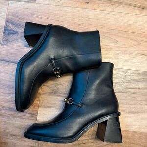 Primark Black Heeled Boots with Gold Accent